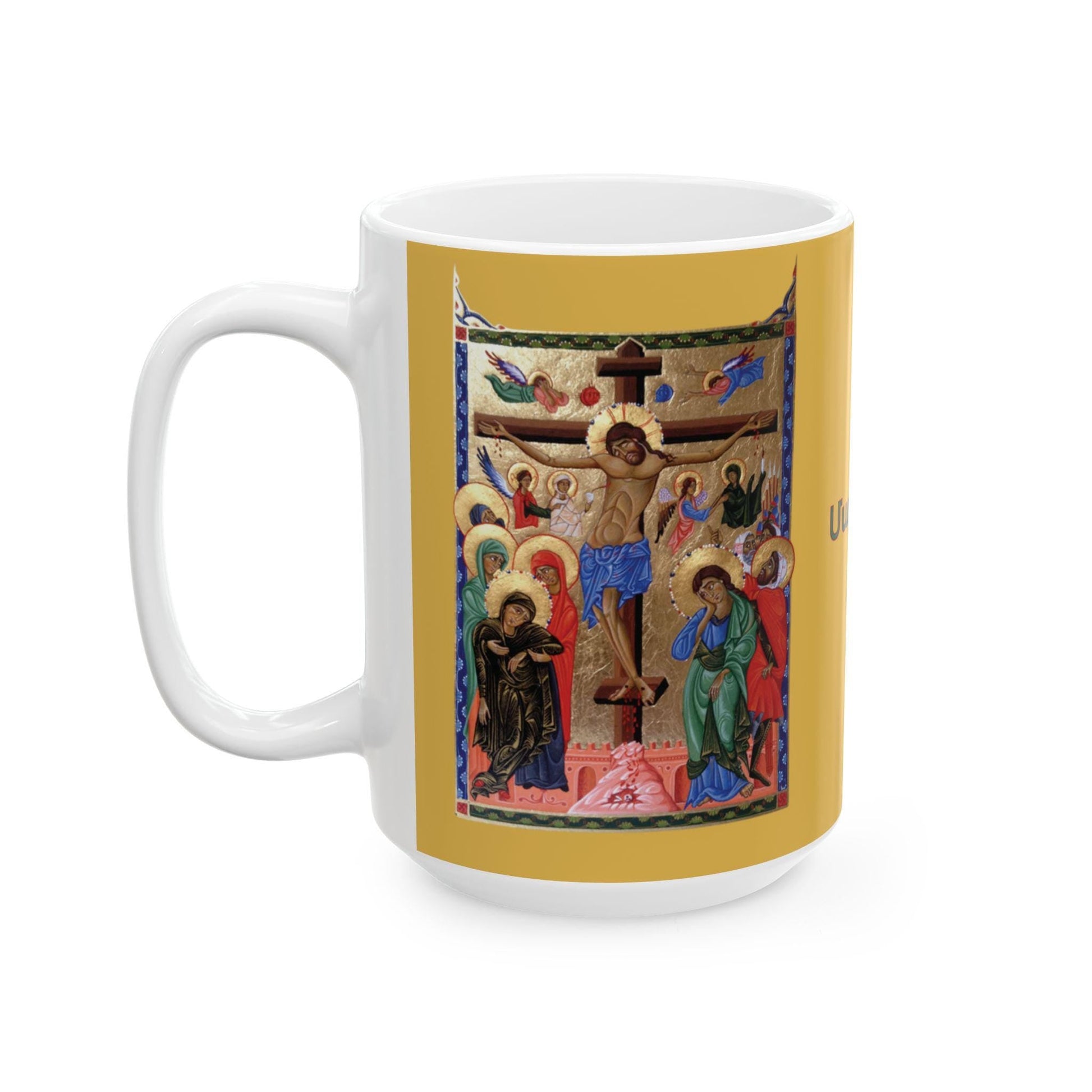Armenian Illumination-Style Crucifixion Ceramic Mug, Personalized - timelessbohochic.com
