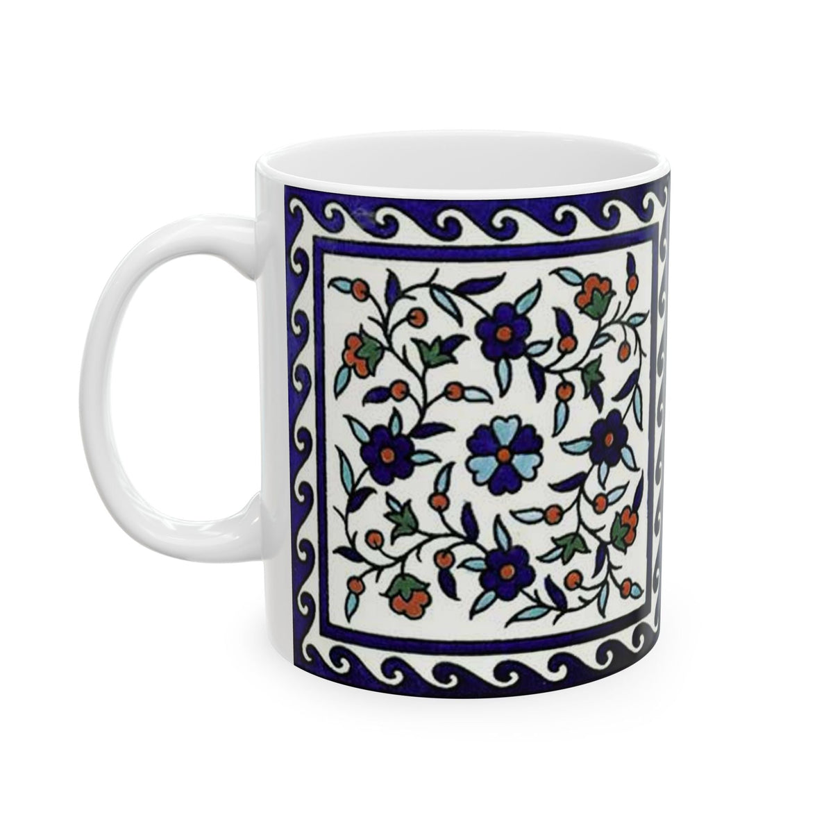 Armenian Iznik Ceramic Mug, Blue Pattern Coffee Cup, Personalized - timelessbohochic.com