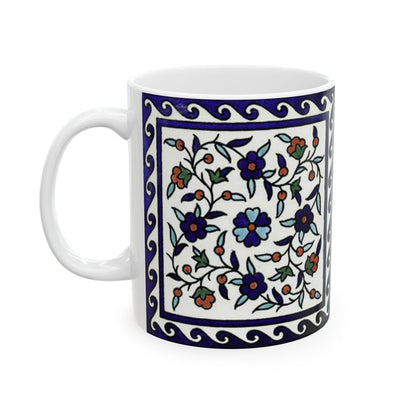 Armenian Iznik Ceramic Mug, Blue Pattern Coffee Cup, Personalized - timelessbohochic.com