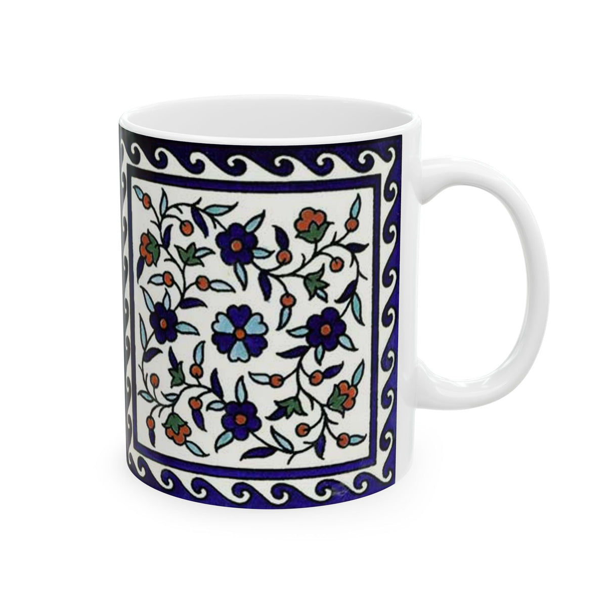Armenian Iznik Ceramic Mug, Blue Pattern Coffee Cup, Personalized - timelessbohochic.com