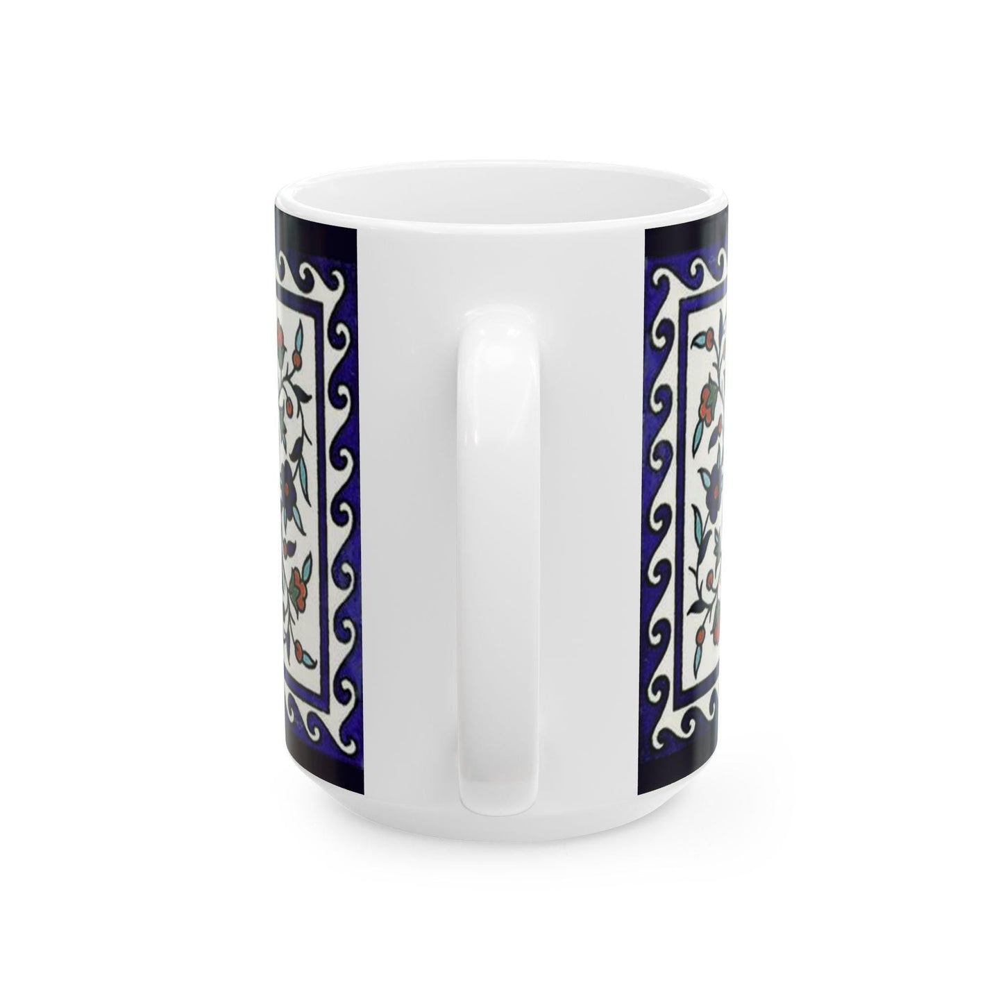 Armenian Iznik-Pattern Ceramic Mug, Personalized Coffee Cup - timelessbohochic.com