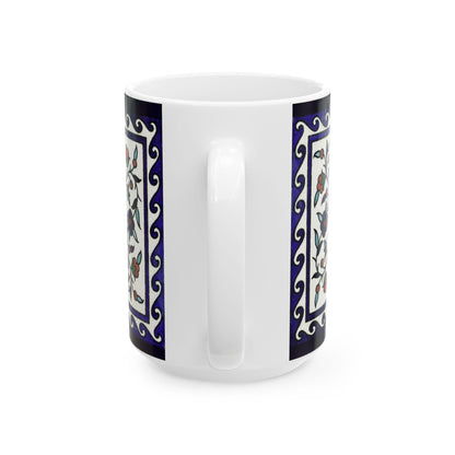 Armenian Iznik-Pattern Ceramic Mug, Personalized Coffee Cup - timelessbohochic.com