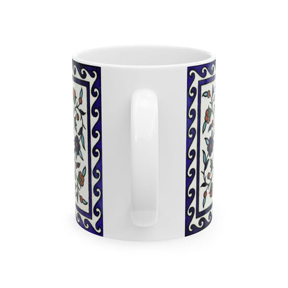 Armenian Iznik-Pattern Ceramic Mug, Personalized Coffee Cup - timelessbohochic.com