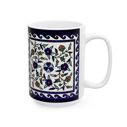 Armenian Iznik-Pattern Ceramic Mug, Personalized Coffee Cup - timelessbohochic.com