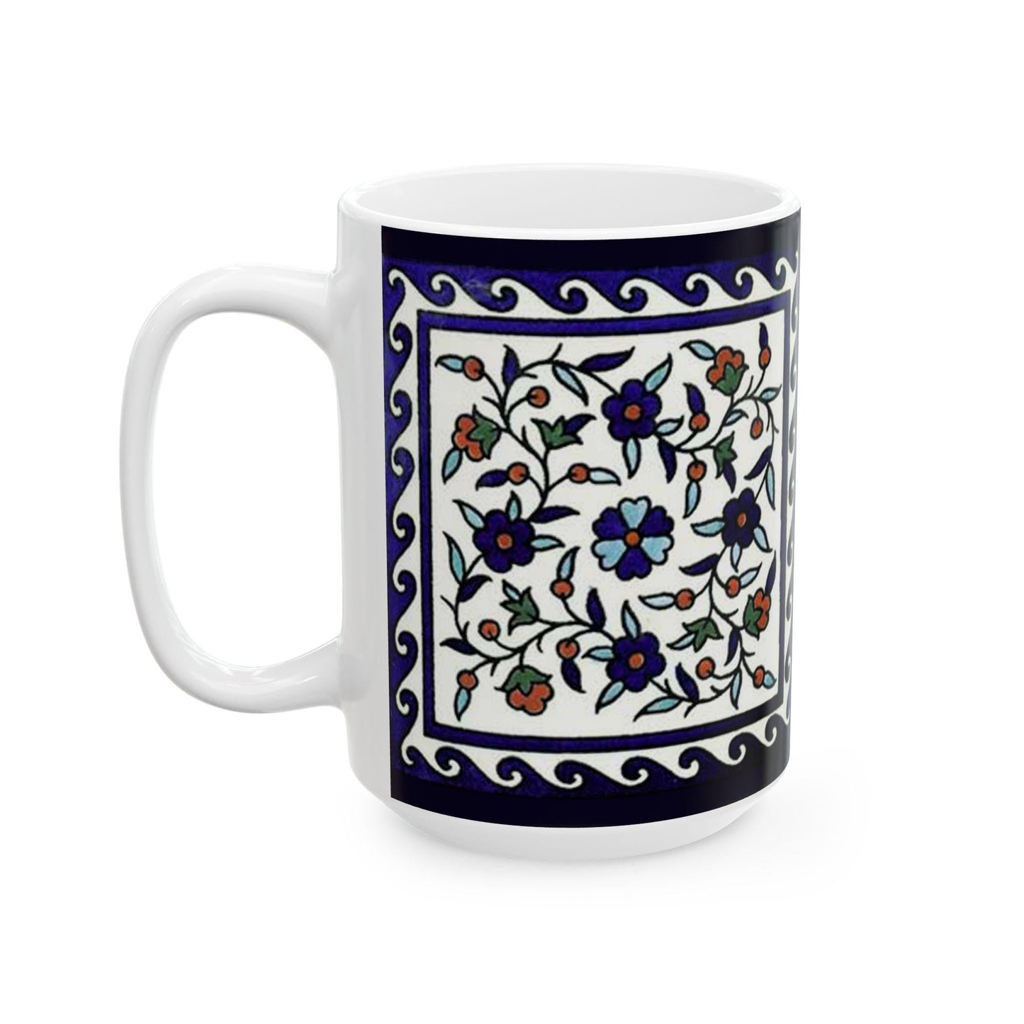 Armenian Iznik-Pattern Ceramic Mug, Personalized Coffee Cup - timelessbohochic.com