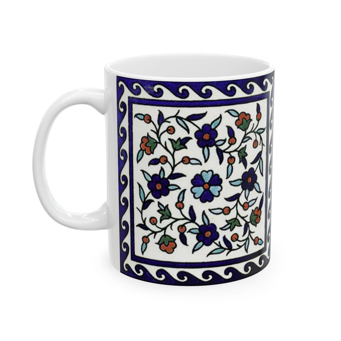 Armenian Iznik-Pattern Ceramic Mug, Personalized Coffee Cup - timelessbohochic.com