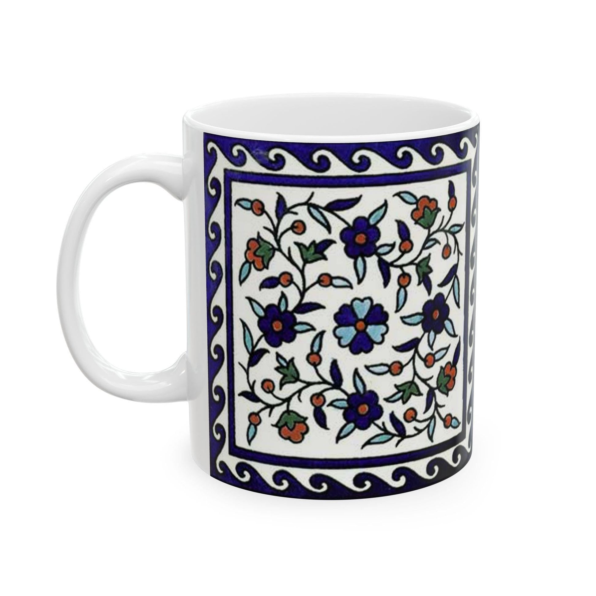 Armenian Iznik-Pattern Ceramic Mug, Personalized Coffee Cup - timelessbohochic.com