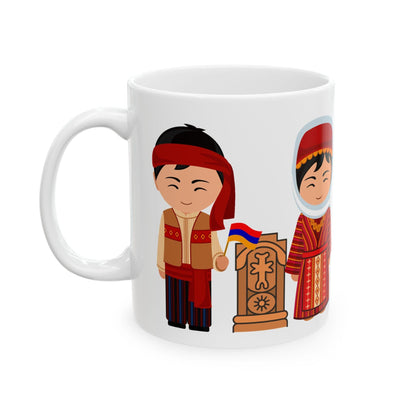 Armenian Khachkar Ceramic Mug, White, Personalized Coffee Cup - timelessbohochic.com