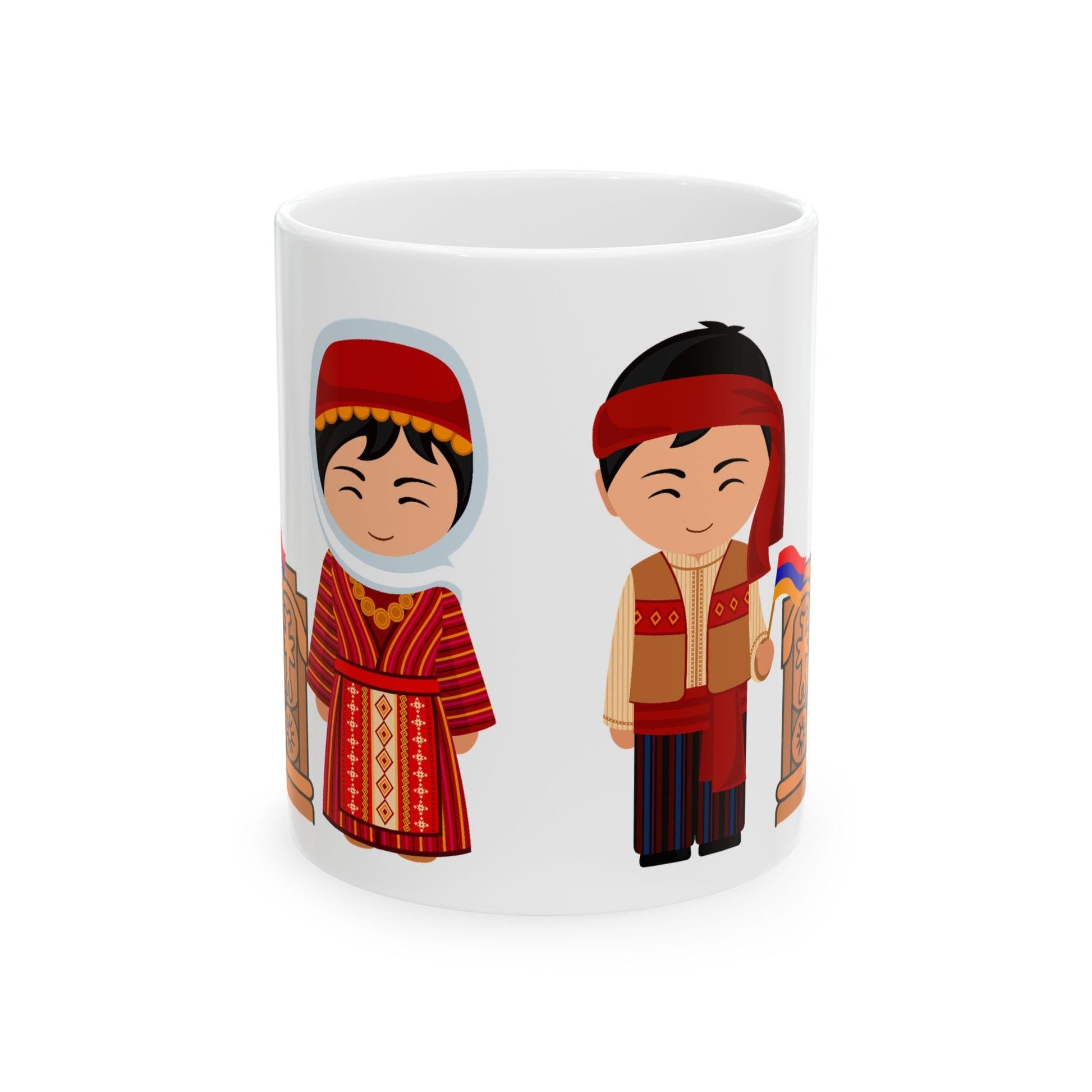 Armenian Khachkar Ceramic Mug, White, Personalized Coffee Cup - timelessbohochic.com