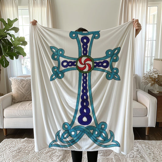 Armenian Khachkar Cross Plush Velveteen Blanket – Diaspora Heritage Gift - timelessbohochic.com