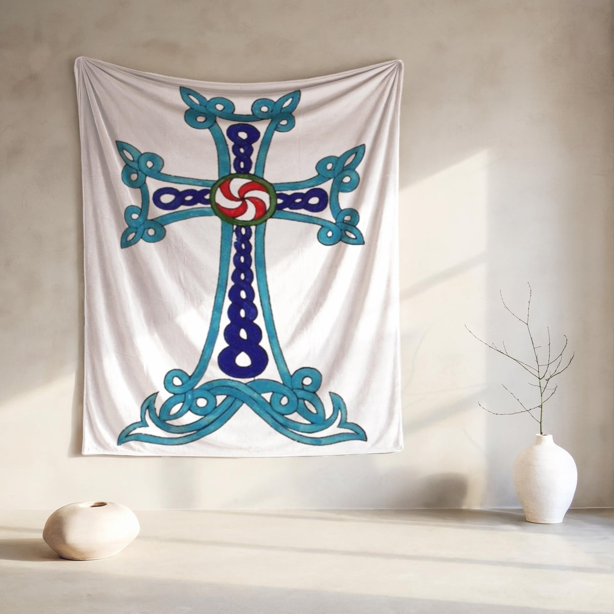 Armenian Khachkar Cross Plush Velveteen Blanket – Diaspora Heritage Gift