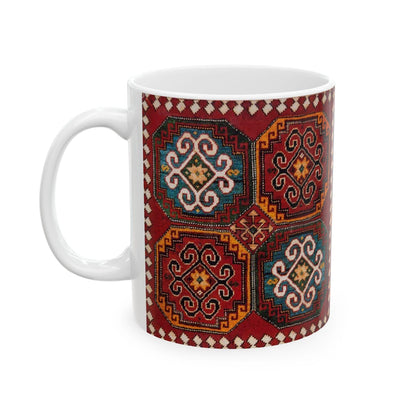 Armenian Kilim Medallion Ceramic Mug, Blue and Teal, Personalized - timelessbohochic.com