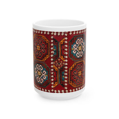 Armenian Kilim Medallion Ceramic Mug, Blue and Teal, Personalized - timelessbohochic.com