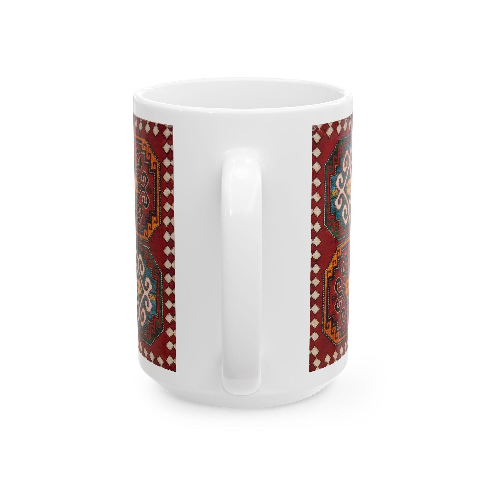 Armenian Kilim Medallion Ceramic Mug, Blue and Teal, Personalized - timelessbohochic.com