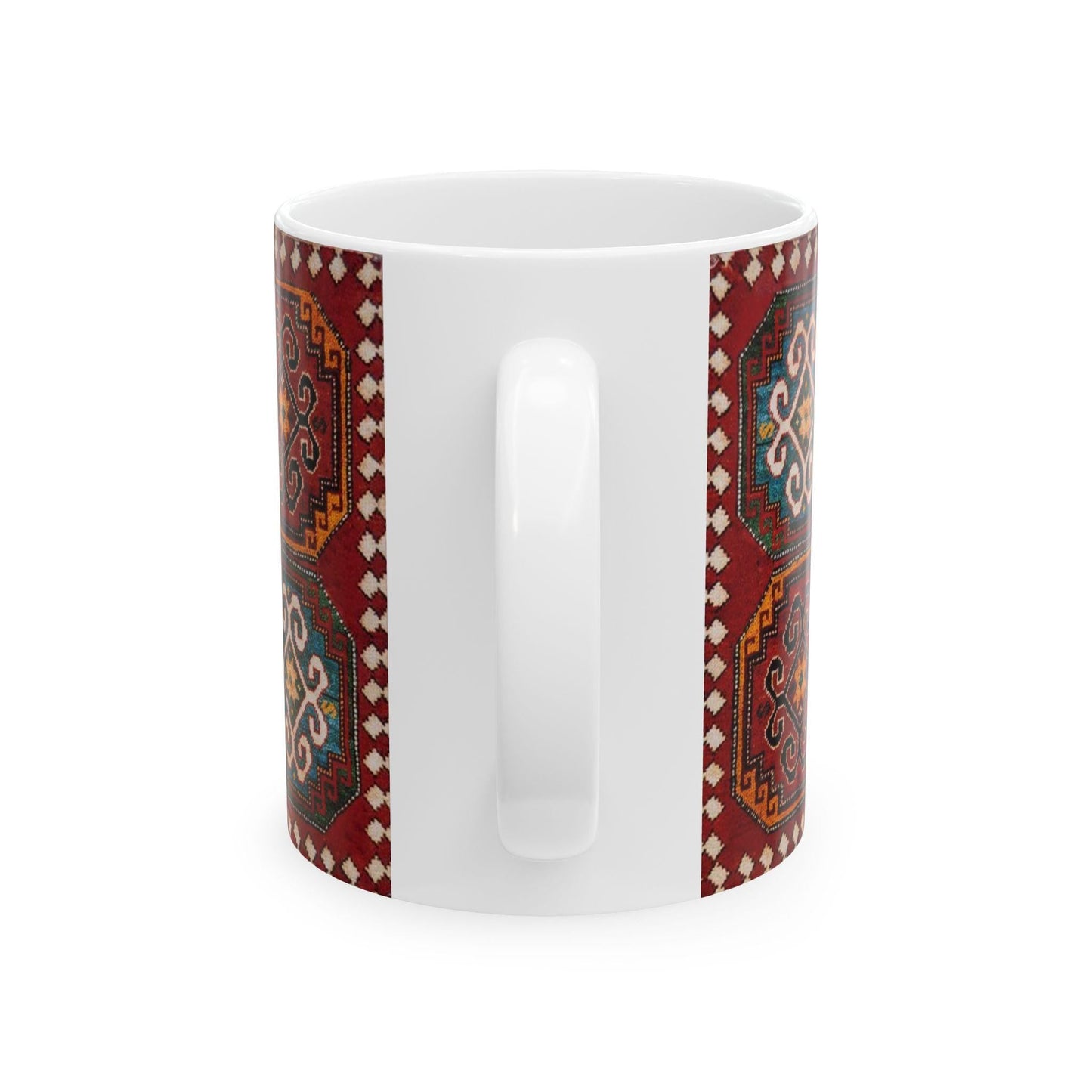 Armenian Kilim Medallion Ceramic Mug, Blue and Teal, Personalized - timelessbohochic.com