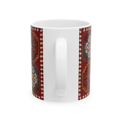 Armenian Kilim Medallion Ceramic Mug, Blue and Teal, Personalized - timelessbohochic.com