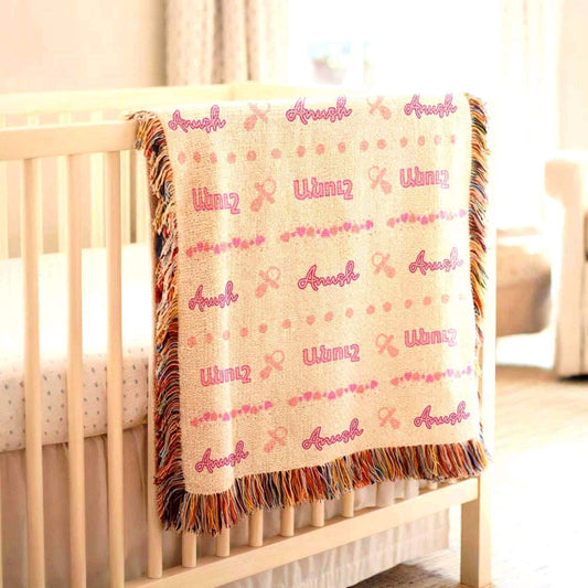 Armenian Monogram Woven Cotton Baby Blanket – Christening Gift - timelessbohochic.com