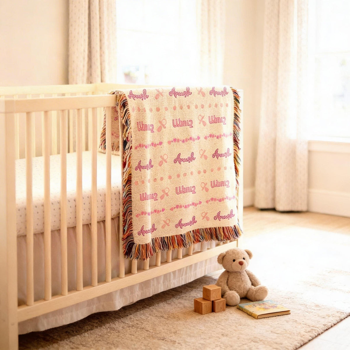 Armenian Monogram Woven Cotton Baby Blanket – Christening Gift