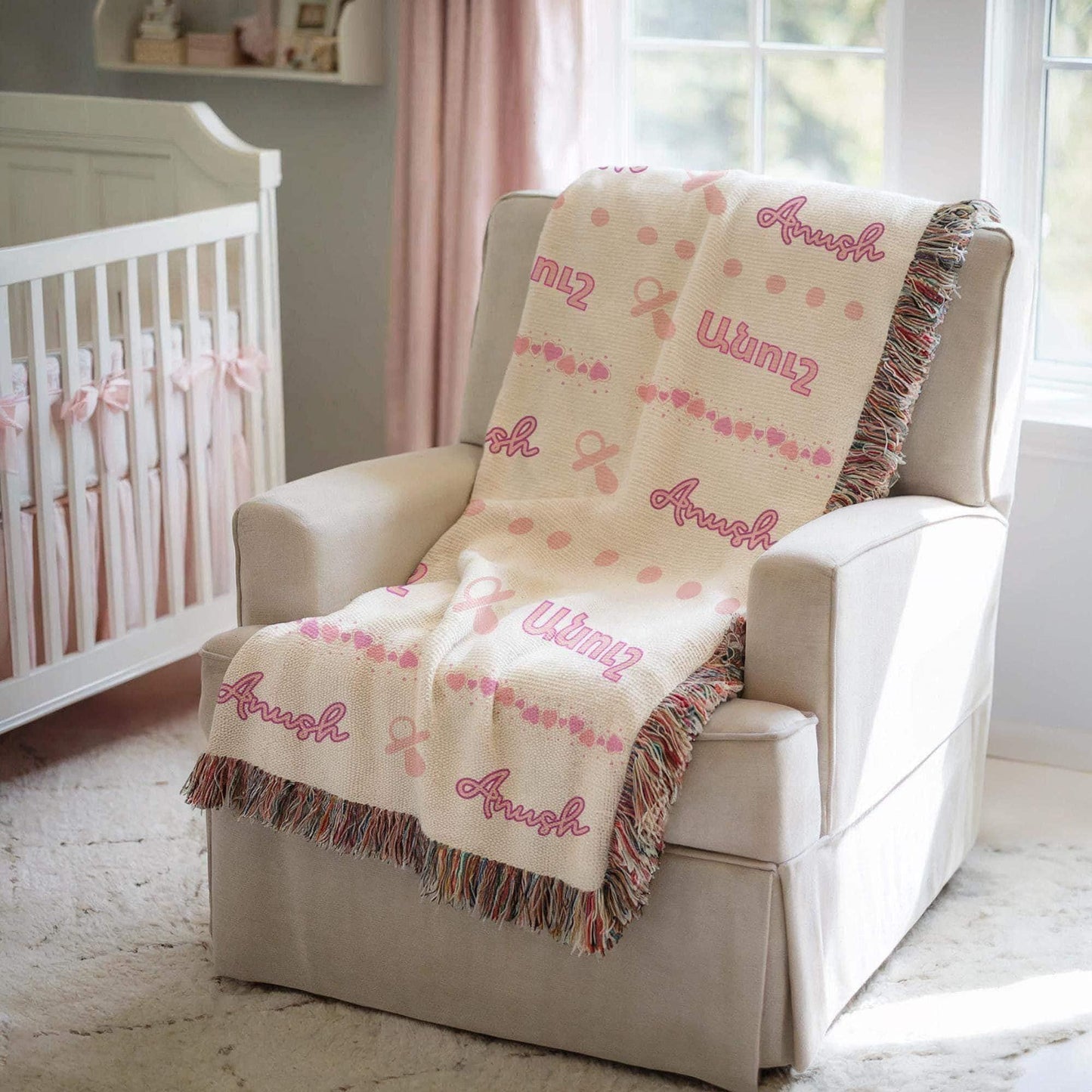 Armenian Monogram Woven Cotton Baby Blanket – Christening Gift