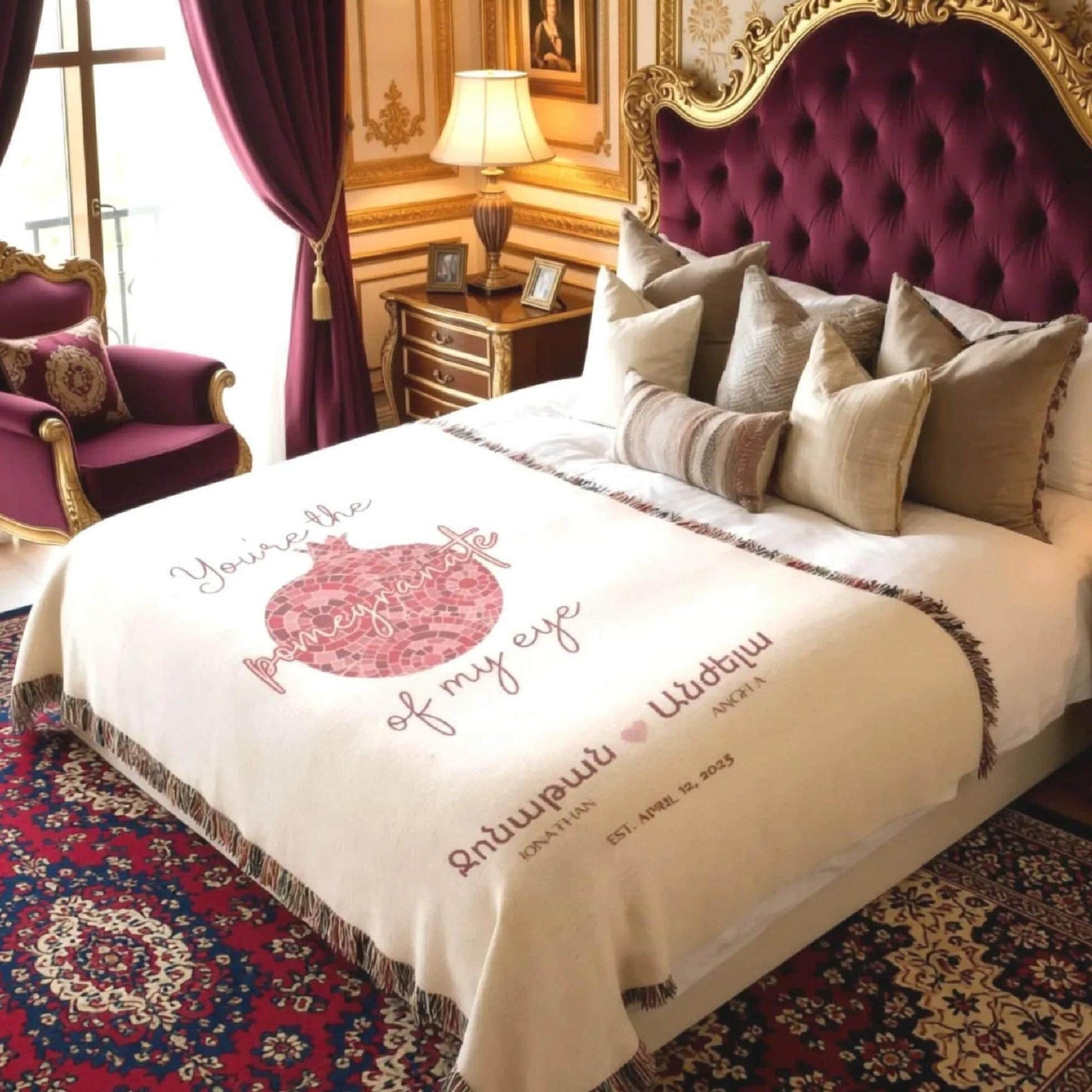 Armenian Monogram Woven Cotton Blanket – Wedding Keepsake - timelessbohochic.com