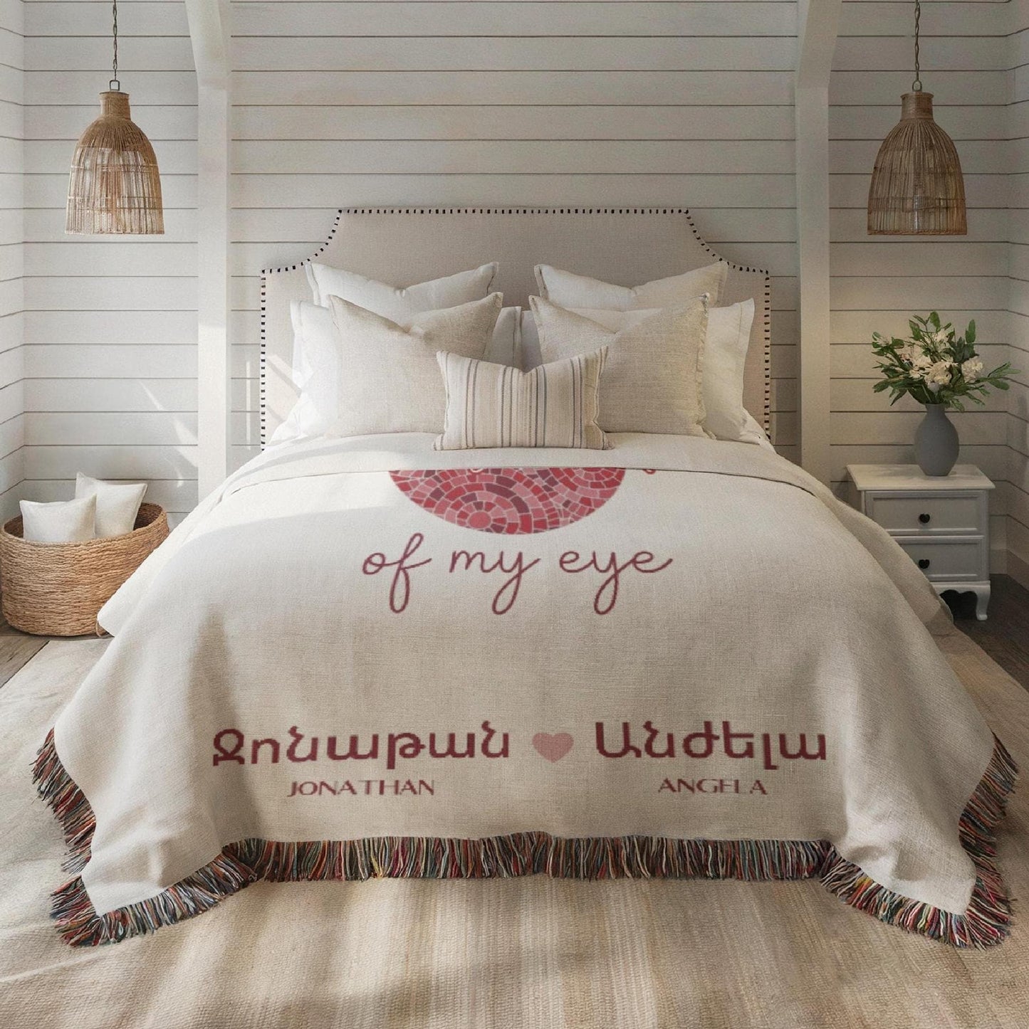 Armenian Monogram Woven Cotton Blanket – Wedding Keepsake - timelessbohochic.com