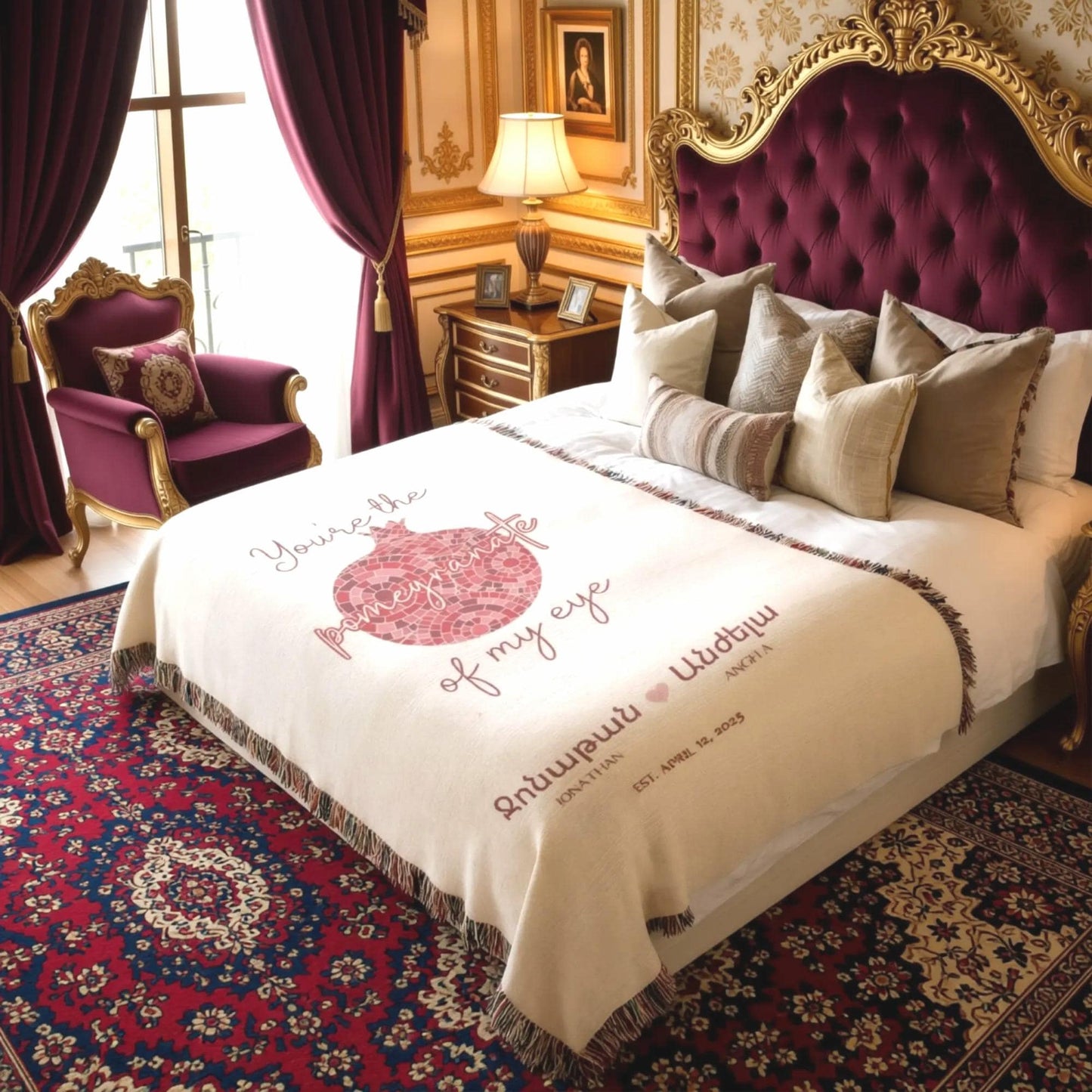 Armenian Monogram Woven Cotton Blanket – Wedding Keepsake - timelessbohochic.com