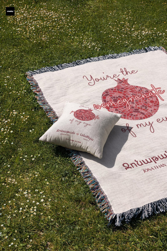 Armenian Monogram Woven Cotton Pillow – Wedding Keepsake - timelessbohochic.com