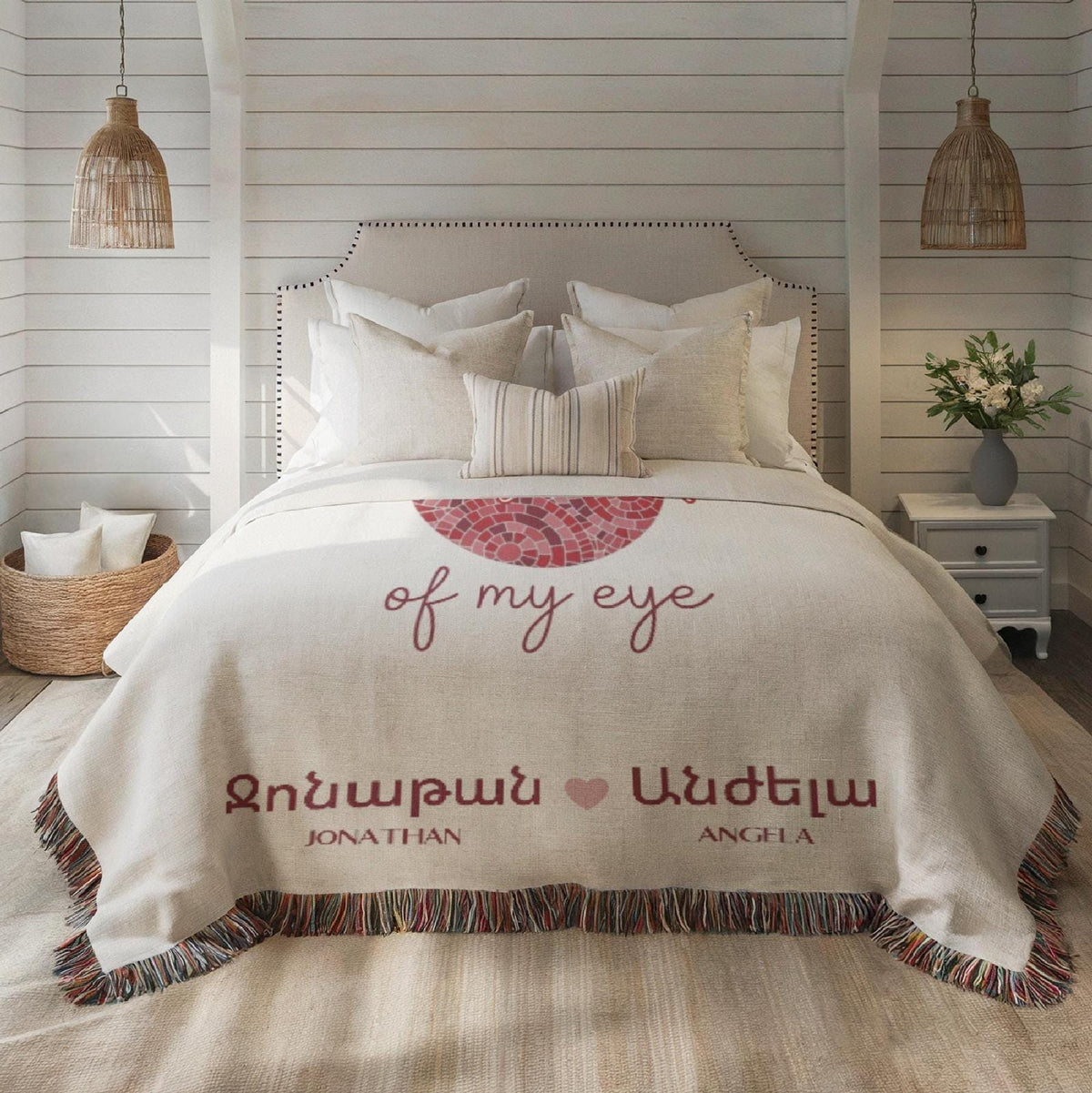 Armenian Monogram Woven Cotton Pillow – Wedding Keepsake - timelessbohochic.com