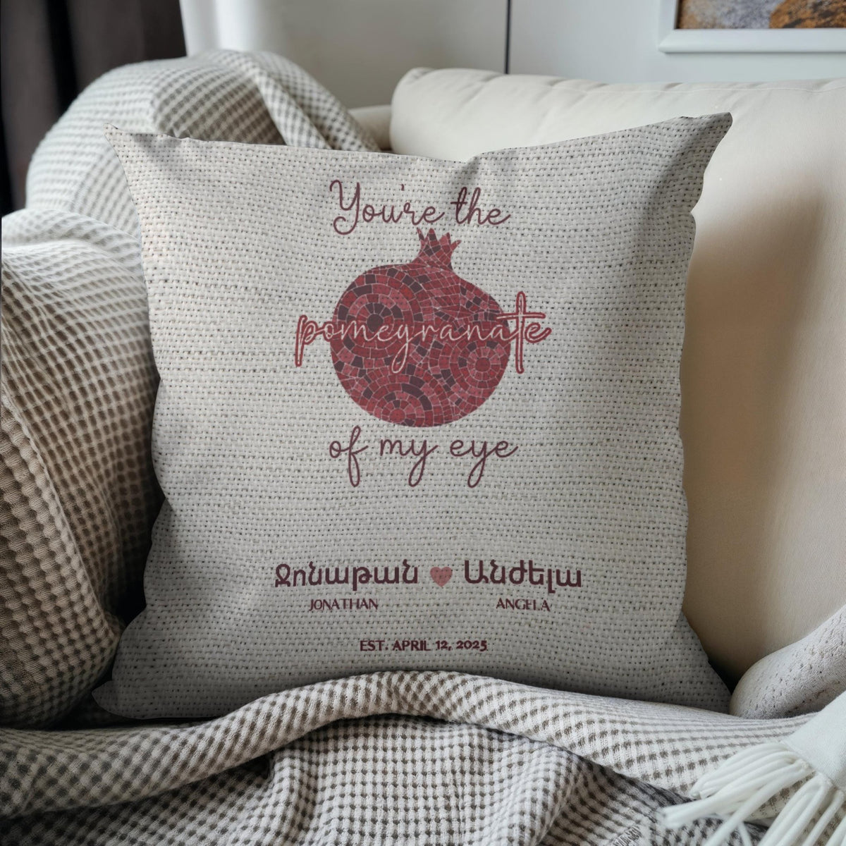 Armenian Monogram Woven Cotton Pillow – Wedding Keepsake - timelessbohochic.com