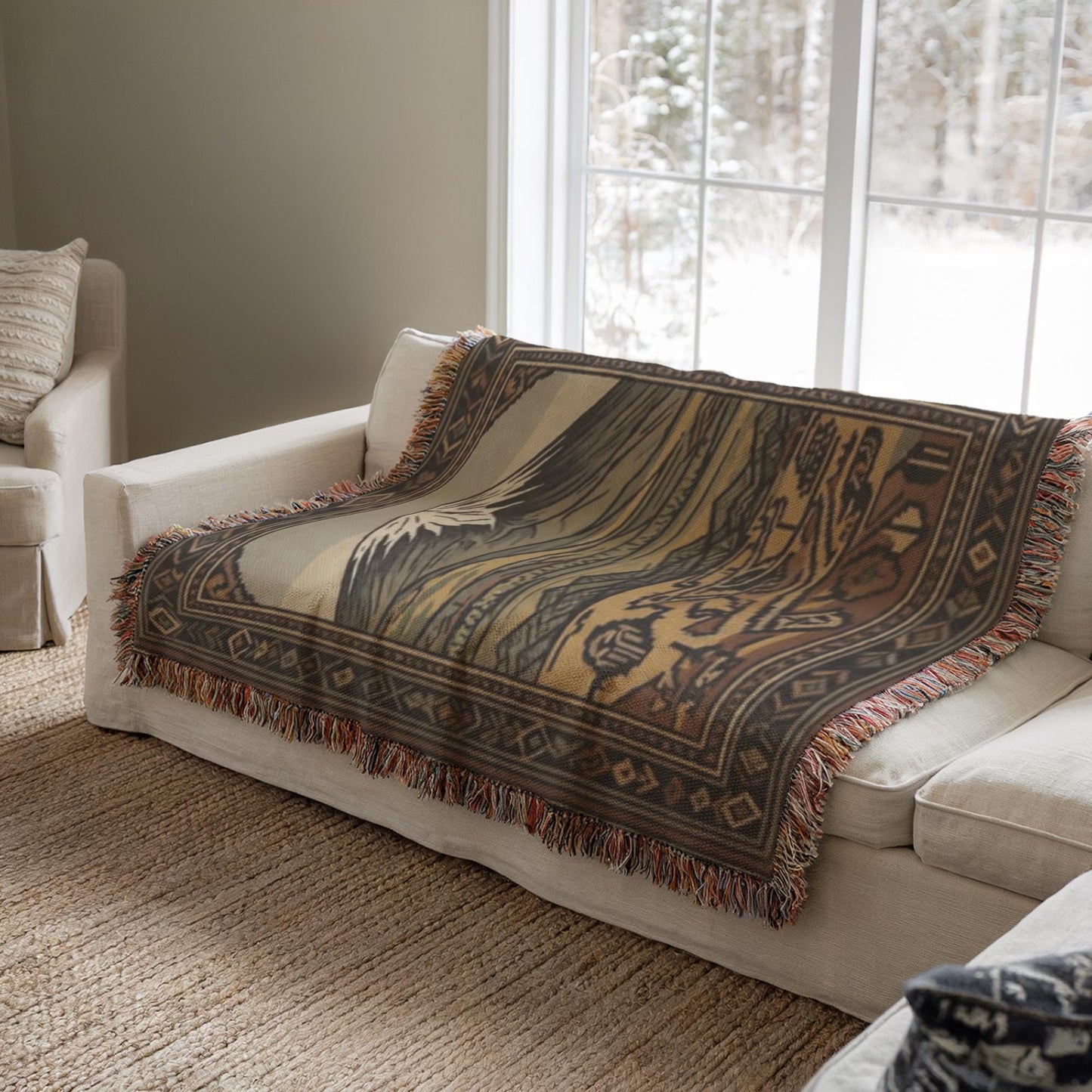 Armenian Mount Ararat Woven Cotton Blanket – Diaspora Heritage Gift - timelessbohochic.com