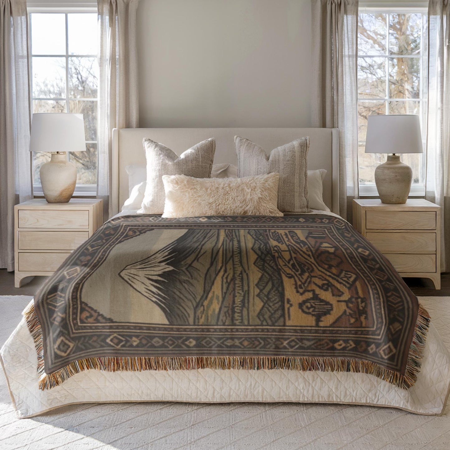 Armenian Mount Ararat Woven Cotton Blanket – Diaspora Heritage Gift - timelessbohochic.com