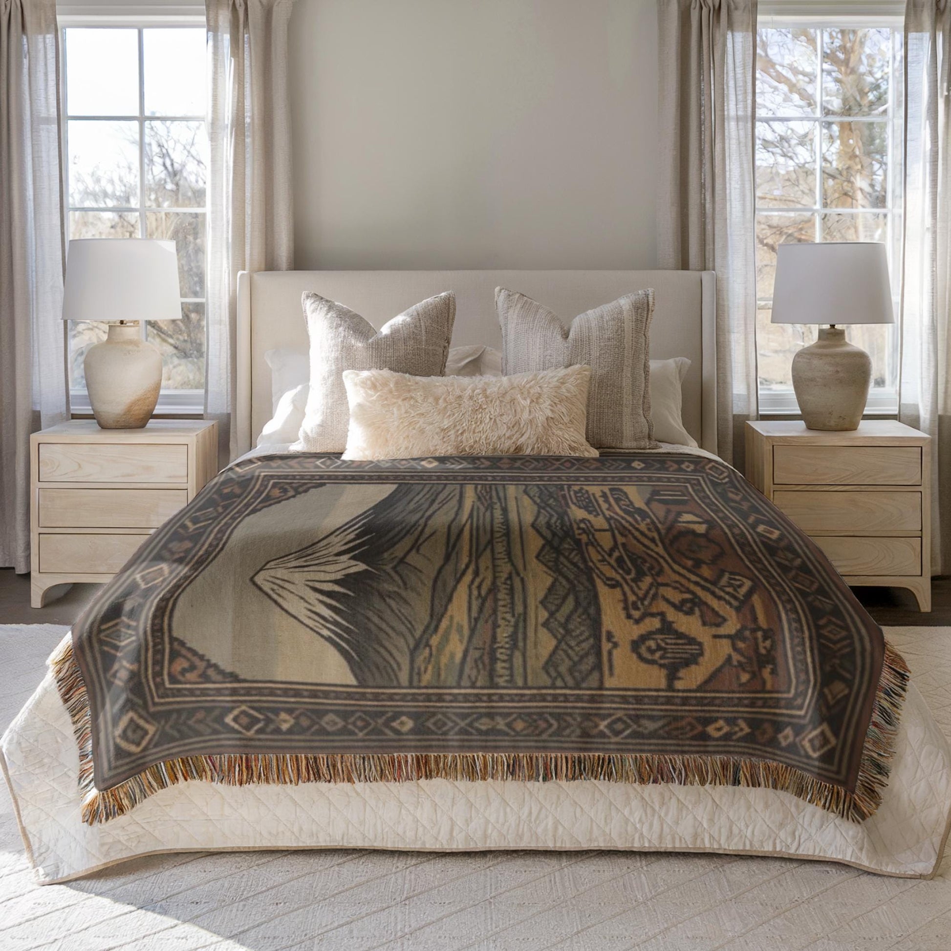 Armenian Mount Ararat Woven Cotton Blanket – Diaspora Heritage Gift - timelessbohochic.com
