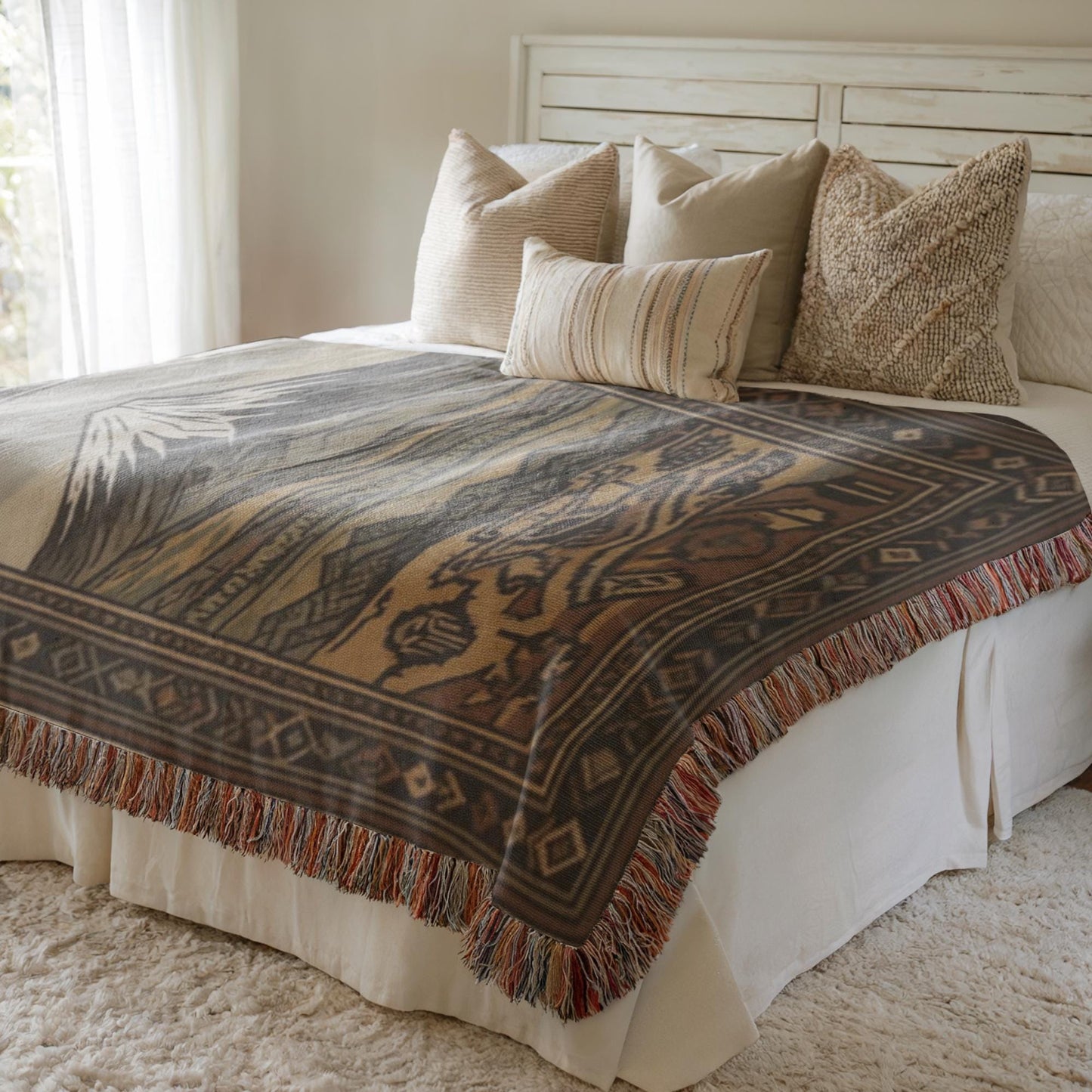Armenian Mount Ararat Woven Cotton Blanket – Diaspora Heritage Gift - timelessbohochic.com