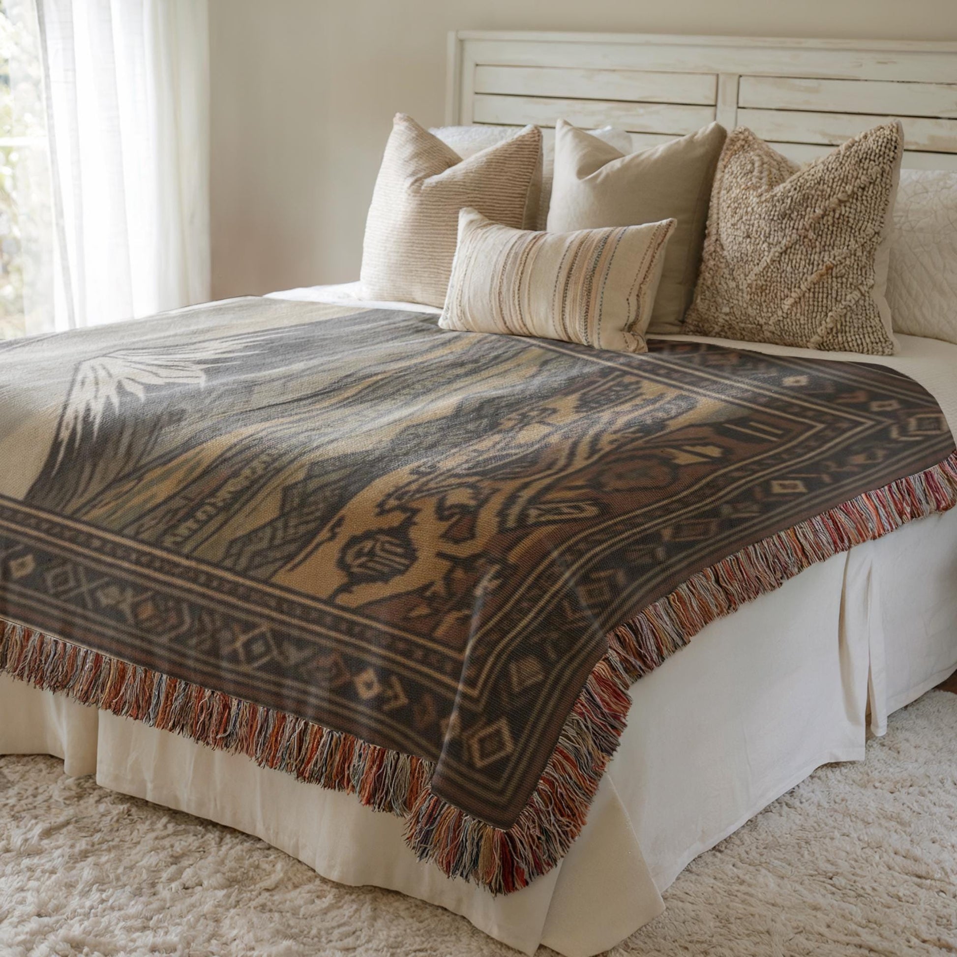 Armenian Mount Ararat Woven Cotton Blanket – Diaspora Heritage Gift - timelessbohochic.com