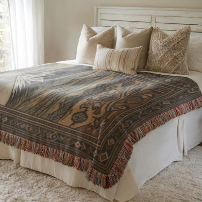 Armenian Mount Ararat Woven Cotton Blanket – Diaspora Heritage Gift - timelessbohochic.com