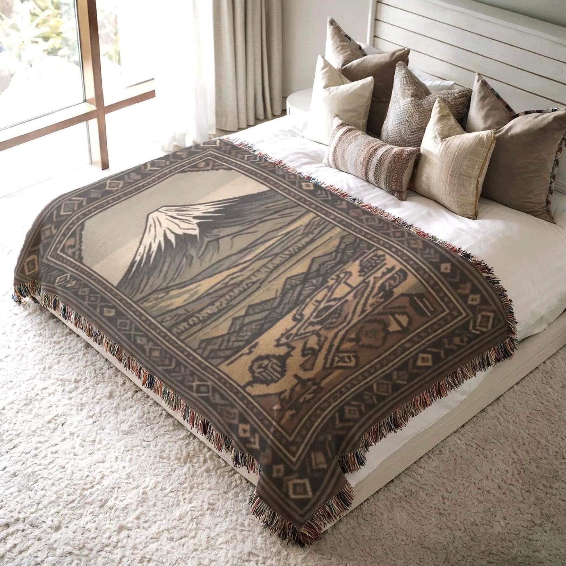 Armenian Mount Ararat Woven Cotton Blanket – Diaspora Heritage Gift - timelessbohochic.com