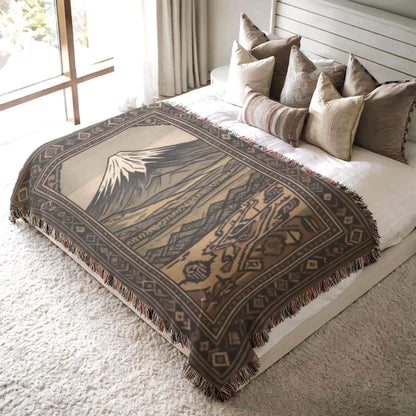 Armenian Mount Ararat Woven Cotton Blanket – Diaspora Heritage Gift - timelessbohochic.com