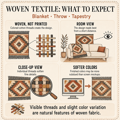 Armenian Ornamental Woven Blanket – Blue & Neutral - timelessbohochic.com
