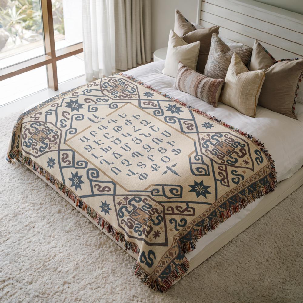 Armenian Ornamental Woven Blanket – Blue, Red & Gold - timelessbohochic.com