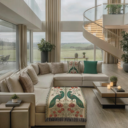 Armenian Peacock & Pomegranate Woven Blanket – Green - timelessbohochic.com