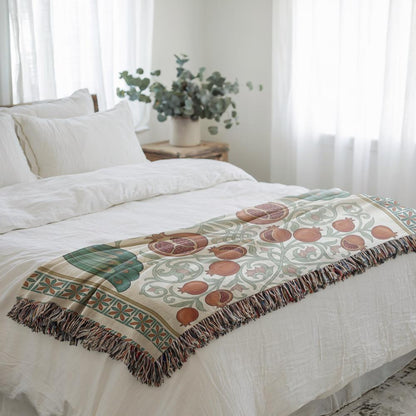 Armenian Peacock & Pomegranate Woven Blanket – Green & Red - timelessbohochic.com