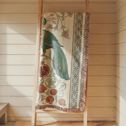 Armenian Peacock & Pomegranate Woven Wall Tapestry – Green - timelessbohochic.com