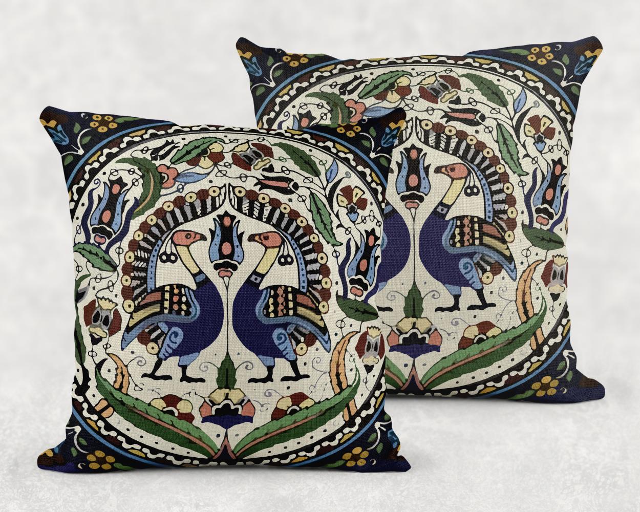 Armenian Peacock Throw Pillow – Blue & Green, with Insert - timelessbohochic.com