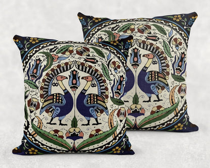 Armenian Peacock Throw Pillow – Blue & Green, with Insert - timelessbohochic.com