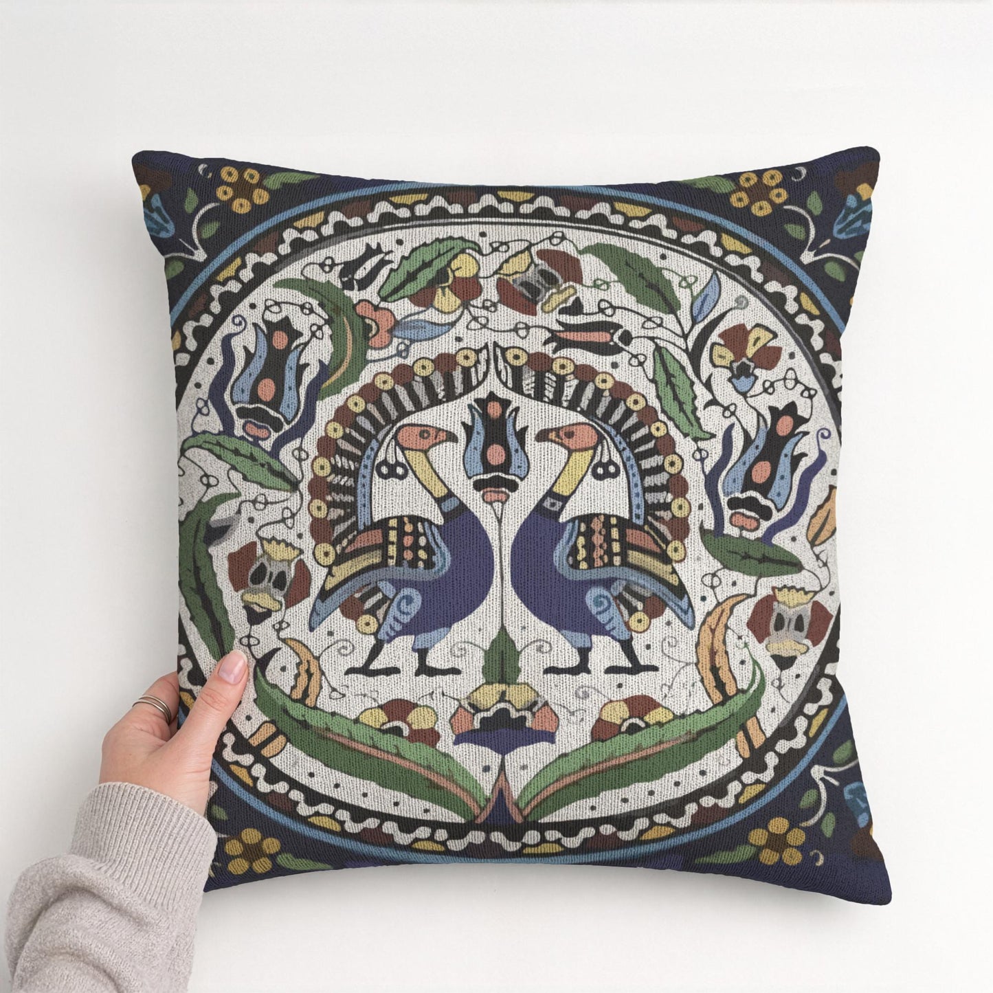 Armenian Peacock Throw Pillow – Blue & Green, with Insert - timelessbohochic.com