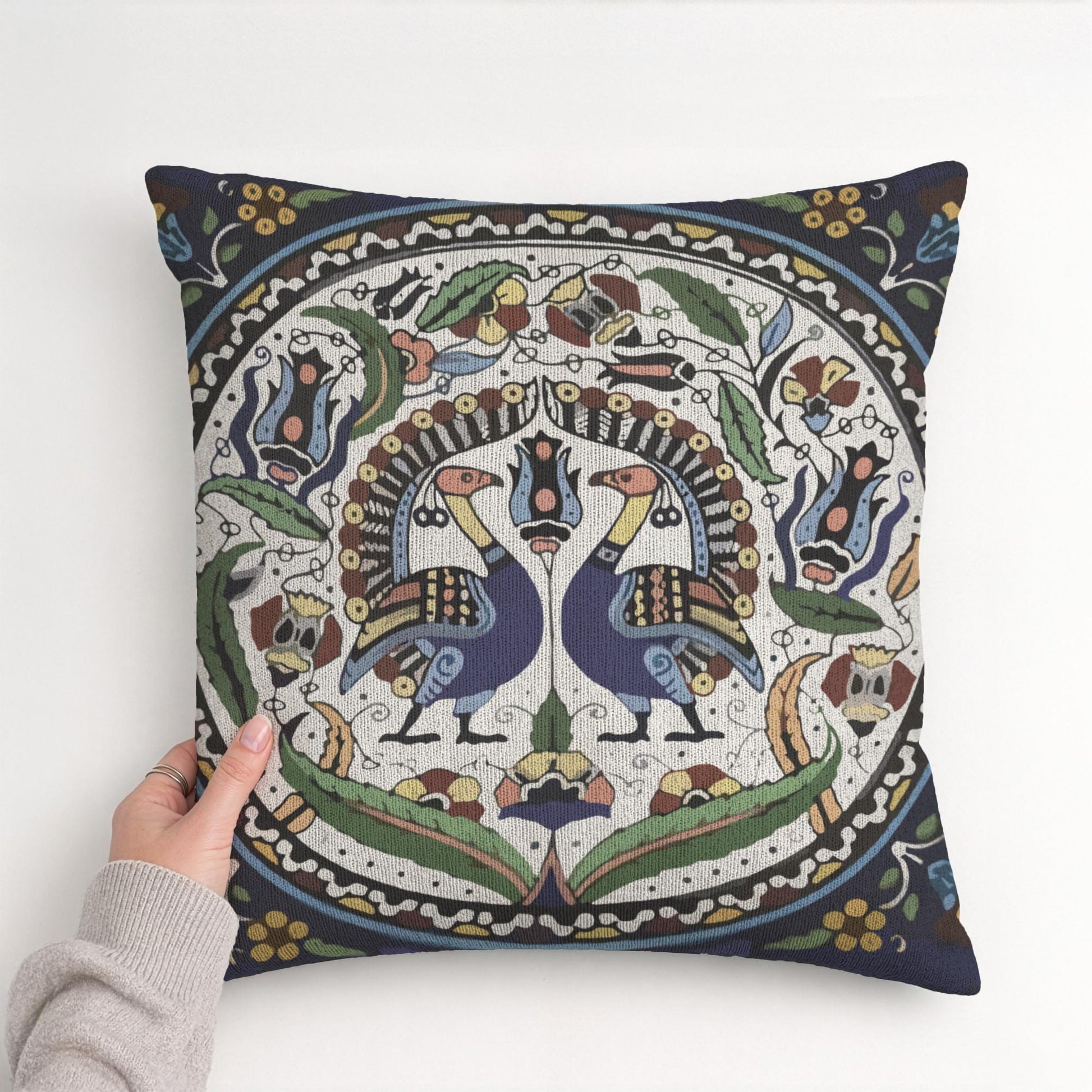 Armenian Peacock Throw Pillow – Blue & Green, with Insert - timelessbohochic.com