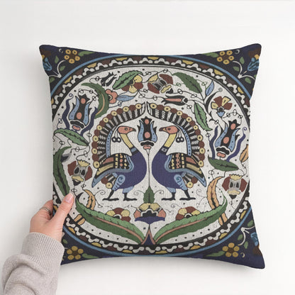 Armenian Peacock Throw Pillow – Blue & Green, with Insert - timelessbohochic.com