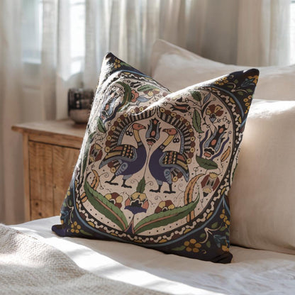 Armenian Peacock Throw Pillow – Blue & Green, with Insert - timelessbohochic.com