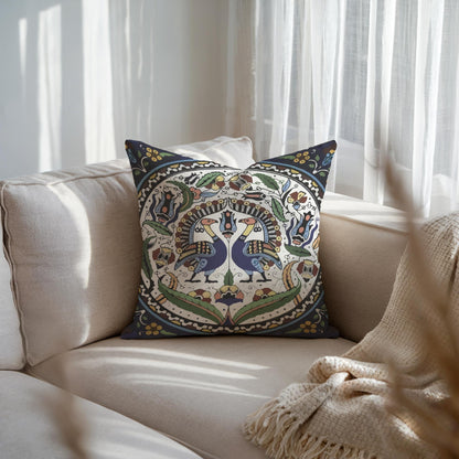 Armenian Peacock Throw Pillow – Blue & Green, with Insert - timelessbohochic.com