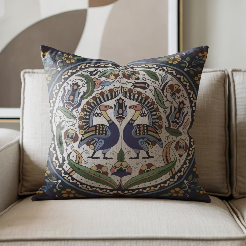 Armenian Peacock Throw Pillow – Blue & Green, with Insert - timelessbohochic.com